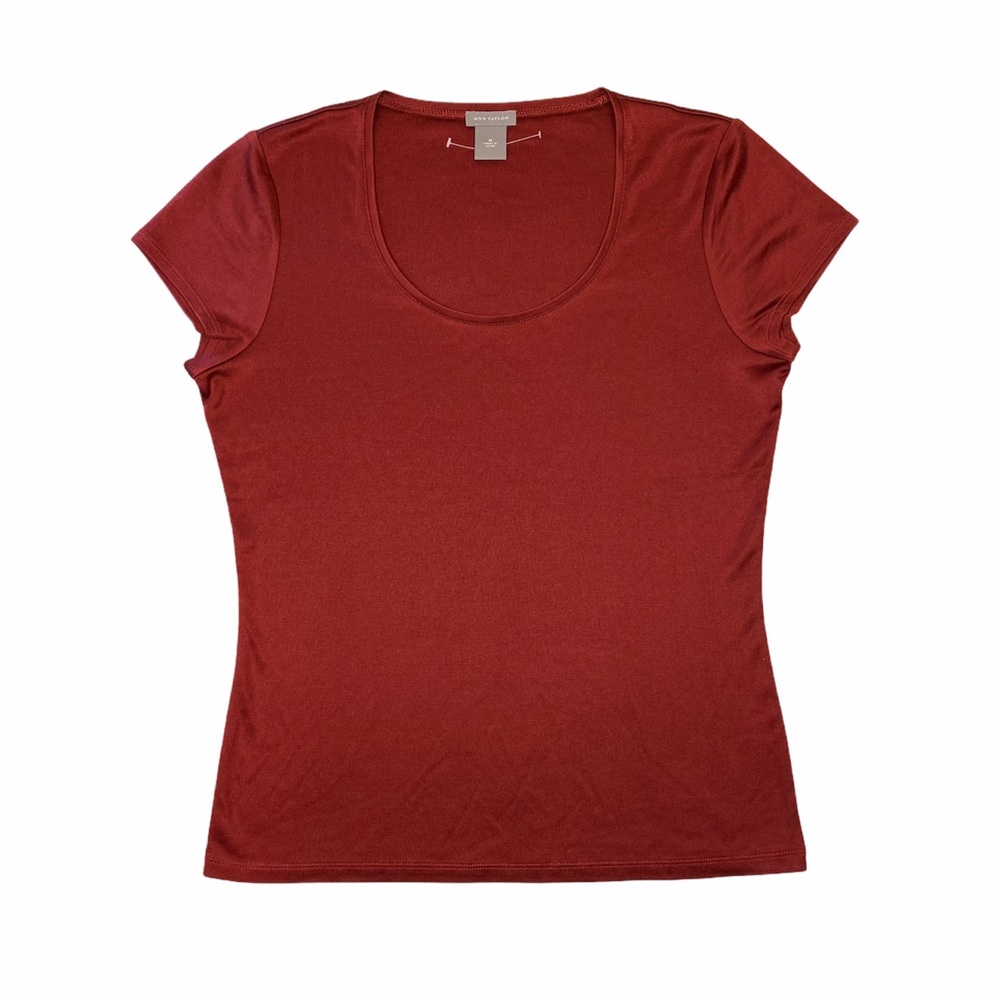 Ann Taylor Womens Short Sleeve Silk Scoop Neck Top - Picture 1 of 13
